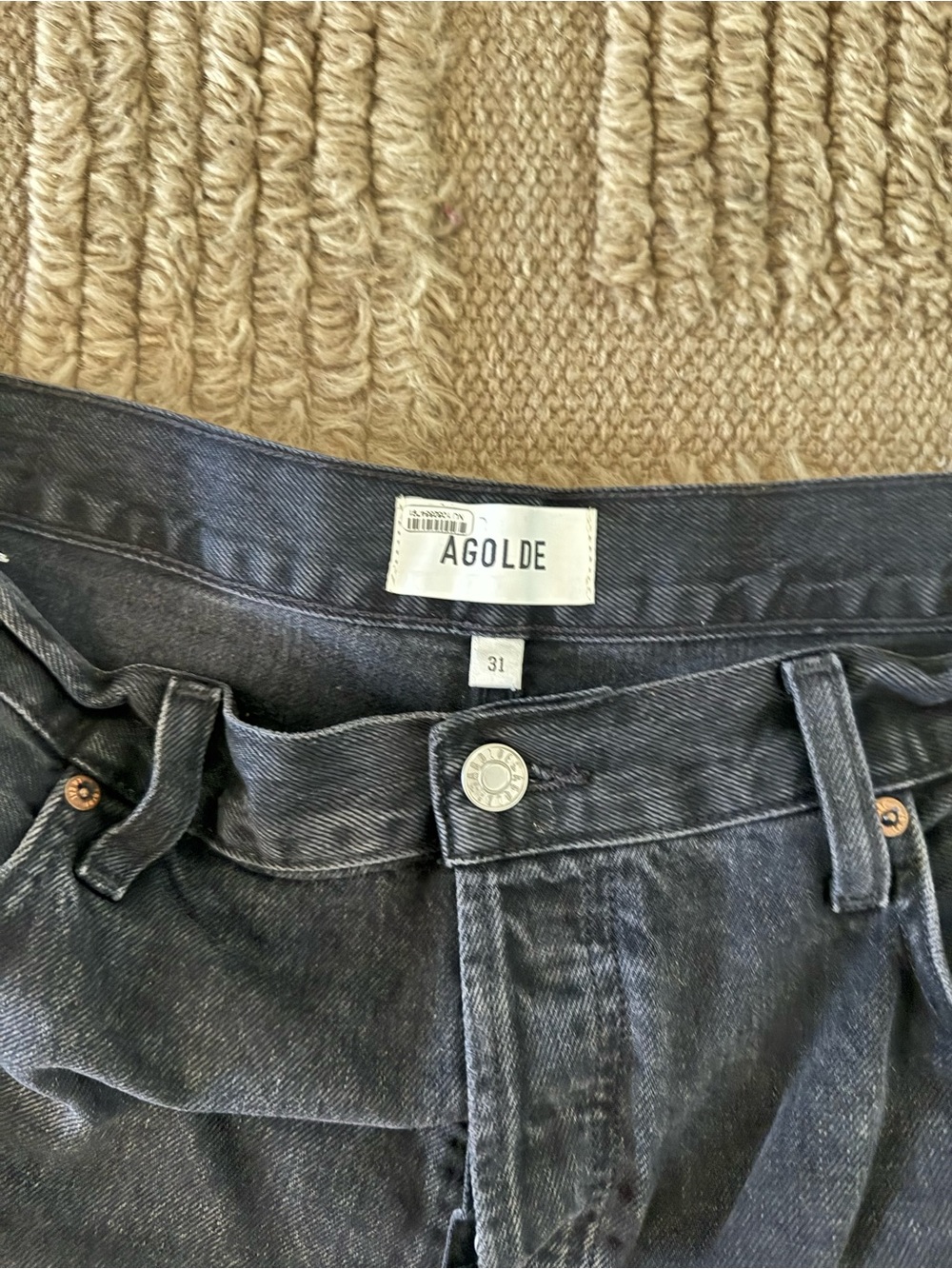 Agolde Indra Long Black Denim Slouchy Shorts - Picture 3 of 6